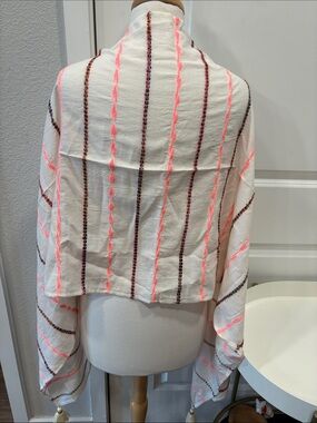 NWT J. Jill Ivory Wrap with Neon Pink & Brown Trim